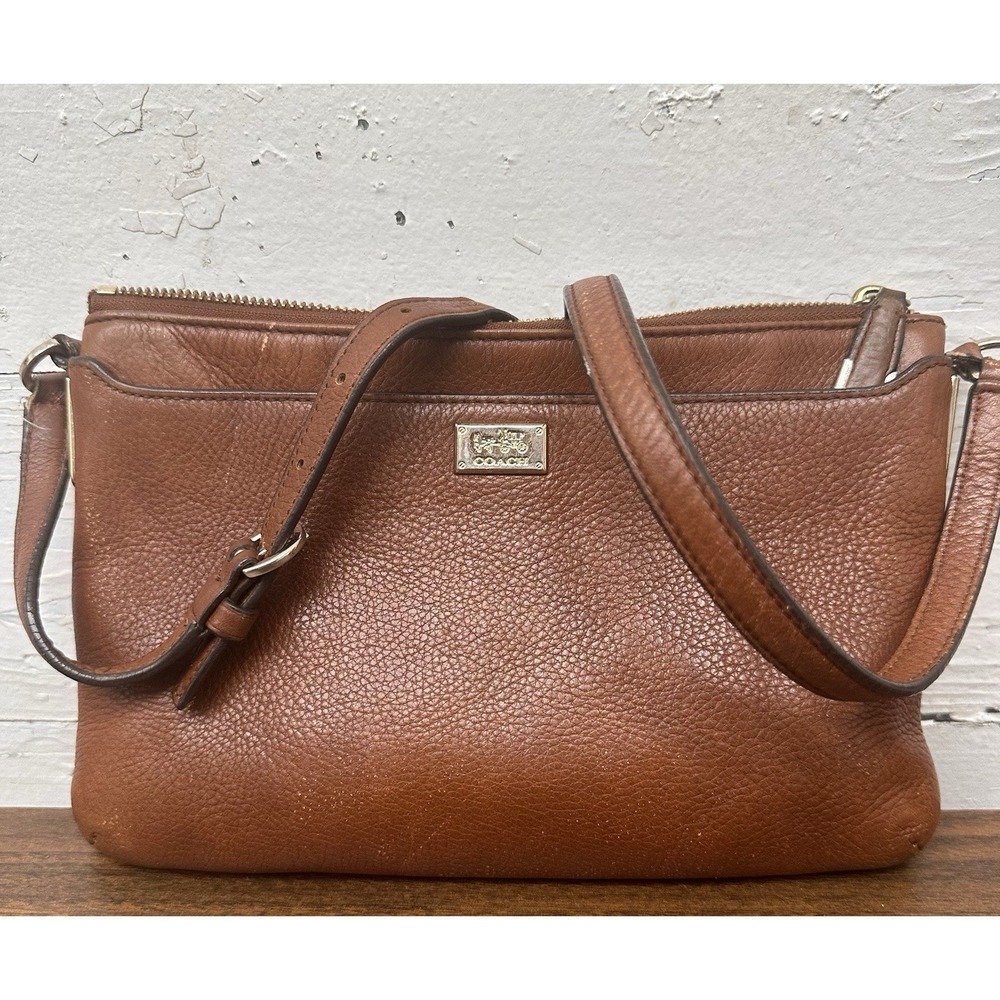 COACH MADISON BROWN LEATHER EAST WEST SWINGPACK BAG